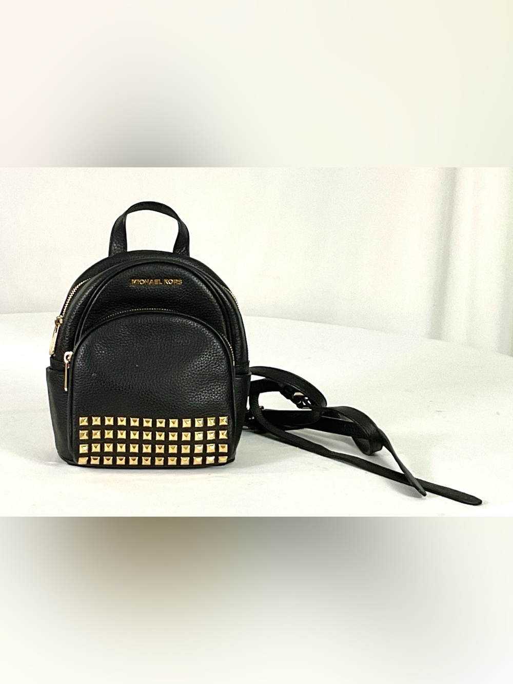 NWOT-Michael Kors-“ABBEY”-small,studded black, pebbled, leather backpack - Picture 1 of 11